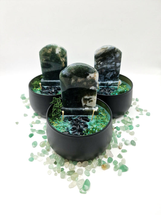 ANCESTORS OFFERING (Moss Agate Version) Candle
